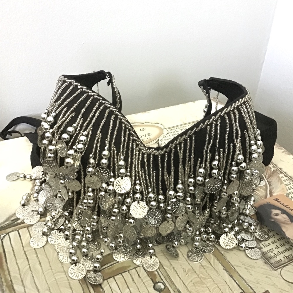 Bead silver coin bra belly dancer Latin dance